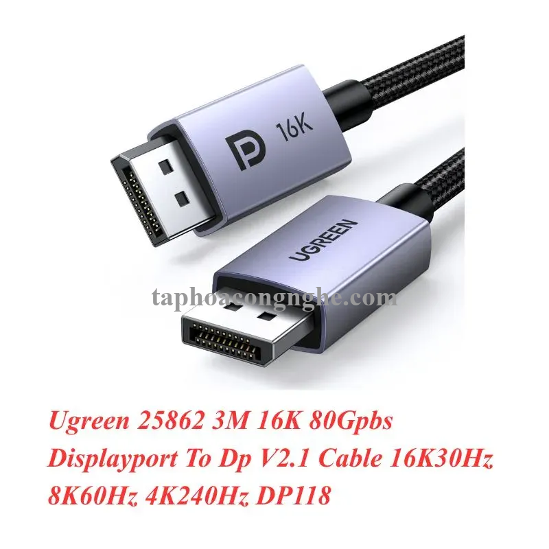Ugreen 25862 3M 16K 80Gpbs Displayport To Dp V2.1 Cable 16K30Hz 8K60Hz 4K240Hz DP118 10025862