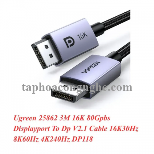 Ugreen 25862 3M 16K 80Gpbs Displayport To Dp V2.1 Cable 16K30Hz 8K60Hz 4K240Hz DP118 10025862
