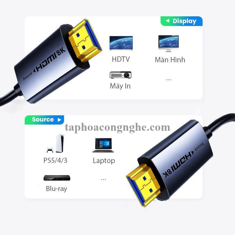 Ugreen 55504 10M 8K@60Hz v2.1 HDMI Fiber Cable 2.1 8k60hz màu xám HD183 10055504