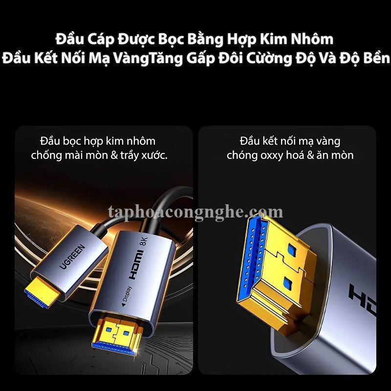 Ugreen 55508 30M 8K@60Hz v2.1 HDMI Fiber Cable 2.1 8k60hz màu xám HD183 10055508