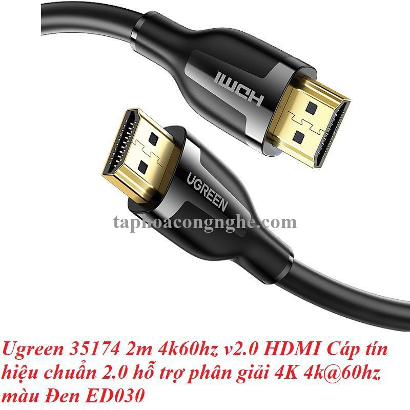 Ugreen 35174 2m 4k60hz v2.0 HDMI Cáp tín hiệu chuẩn 2.0 hỗ trợ phân giải 4K 4k@60hz màu Đen ED030 10035174