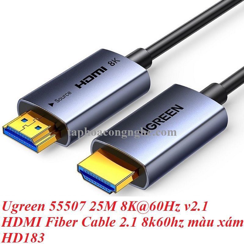 Ugreen 55507 25M 8K@60Hz v2.1 HDMI Fiber Cable 2.1 8k60hz màu xám HD183 10055507