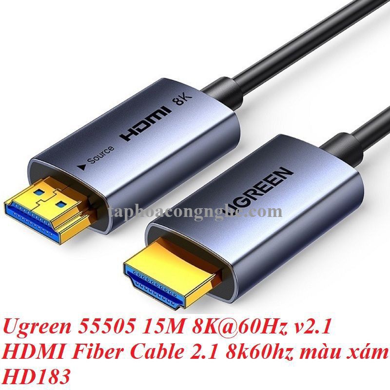 Ugreen 55504 10M 8K@60Hz v2.1 HDMI Fiber Cable 2.1 8k60hz màu xám HD183 10055504