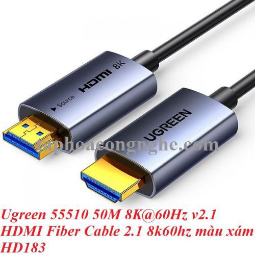 Ugreen 55510 50M 8K@60Hz v2.1 HDMI Fiber Cable 2.1 8k60hz màu xám HD183 10055510