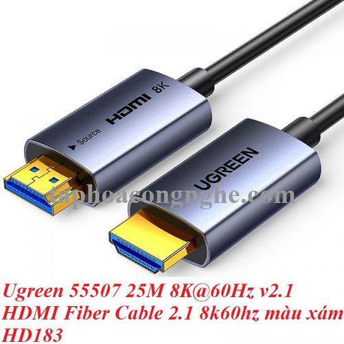 Ugreen 55507 25M 8K@60Hz v2.1 HDMI Fiber Cable 2.1 8k60hz màu xám HD183 10055507