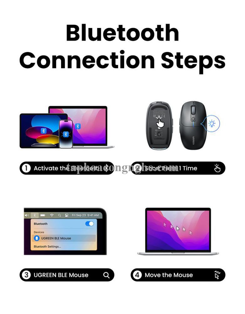 Ugreen 90539 5000Dpi Gaming Wireless 2.4G And Bluetooth 5.0 Black Mouse Wired Rechargeable Battery Run All Surface MU103 10090539