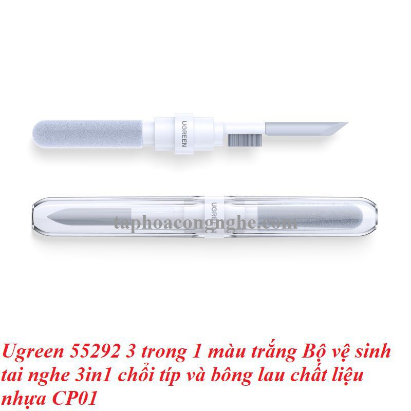 Ugreen 55292 3 trong 1 màu trắng Bộ vệ sinh tai nghe 3in1 chổi típ và bông lau chất liệu nhựa CP01 10055292
