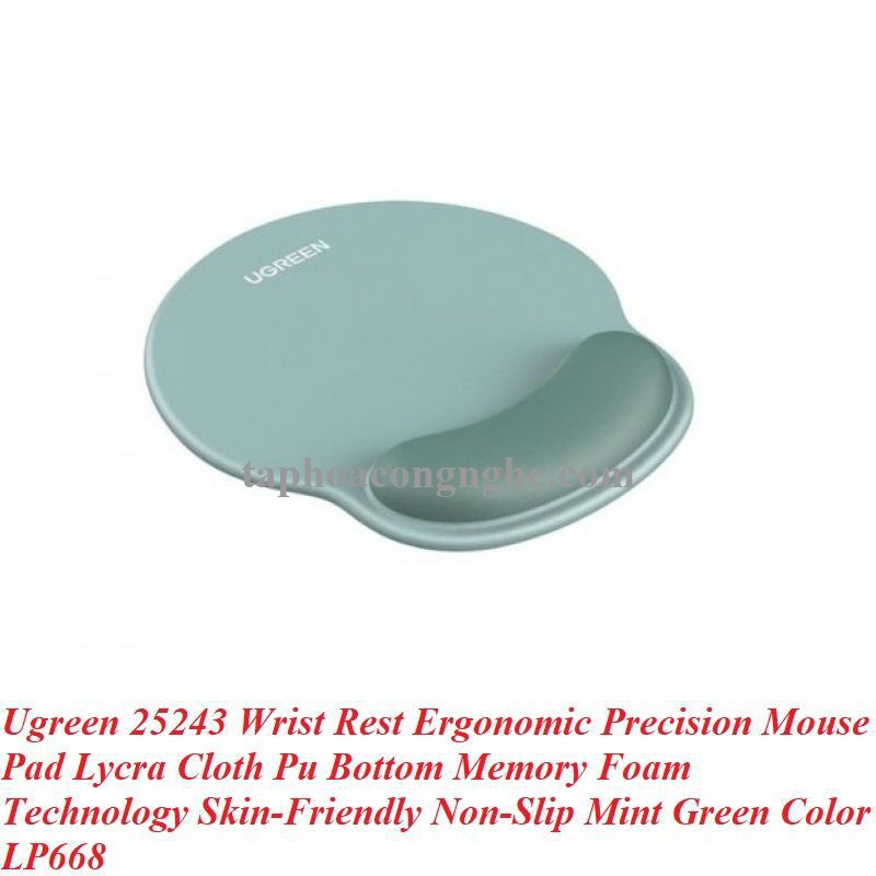 Ugreen 25243 Wrist Rest Ergonomic Precision Mouse Pad Lycra Cloth Pu Bottom Memory Foam Technology Skin-Friendly Non-Slip Mint Green Color LP668 10025243