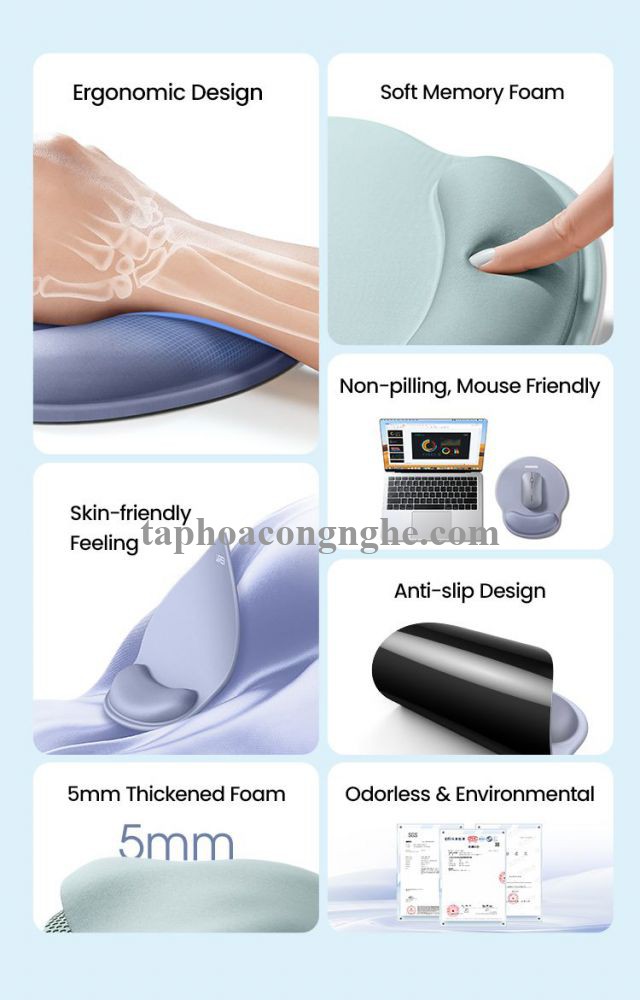 Ugreen 25243 Wrist Rest Ergonomic Precision Mouse Pad Lycra Cloth Pu Bottom Memory Foam Technology Skin-Friendly Non-Slip Mint Green Color LP668 10025243