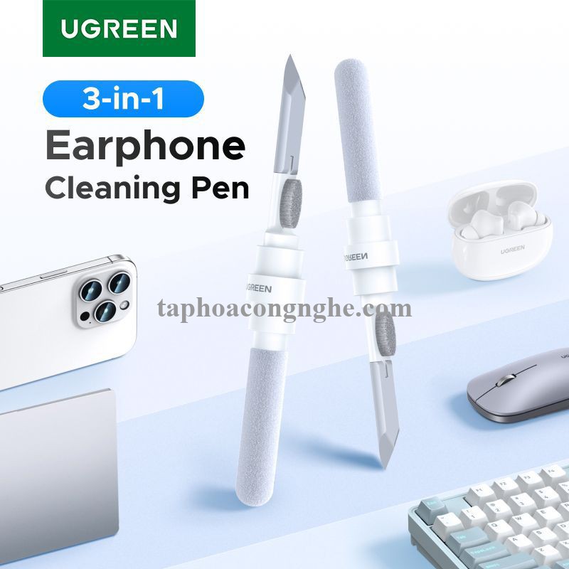 Ugreen 55292 3 trong 1 màu trắng Bộ vệ sinh tai nghe 3in1 chổi típ và bông lau chất liệu nhựa CP01 10055292