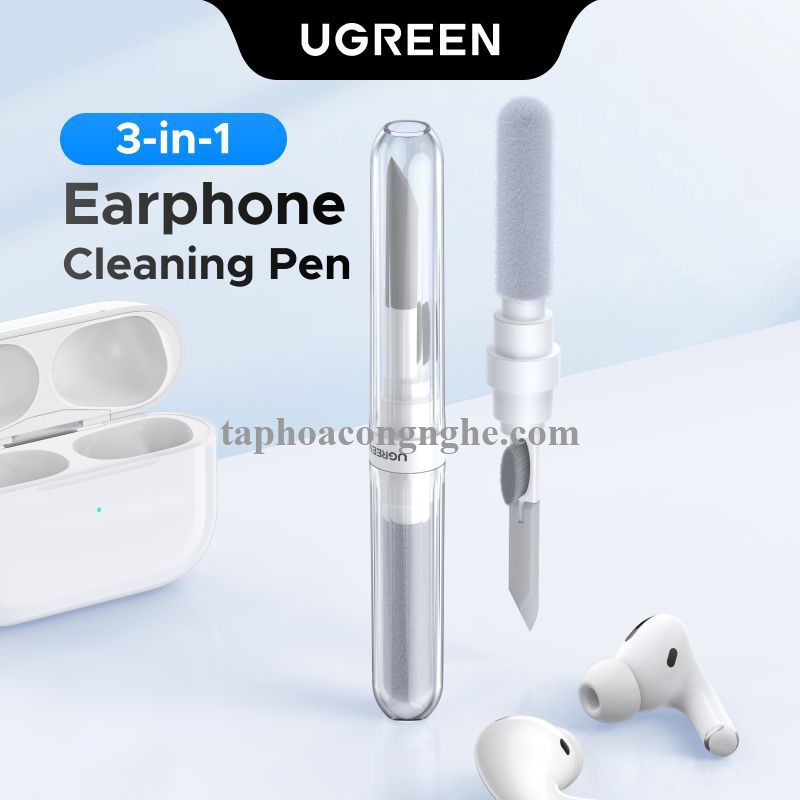 Ugreen 55292 3 trong 1 màu trắng Bộ vệ sinh tai nghe 3in1 chổi típ và bông lau chất liệu nhựa CP01 10055292