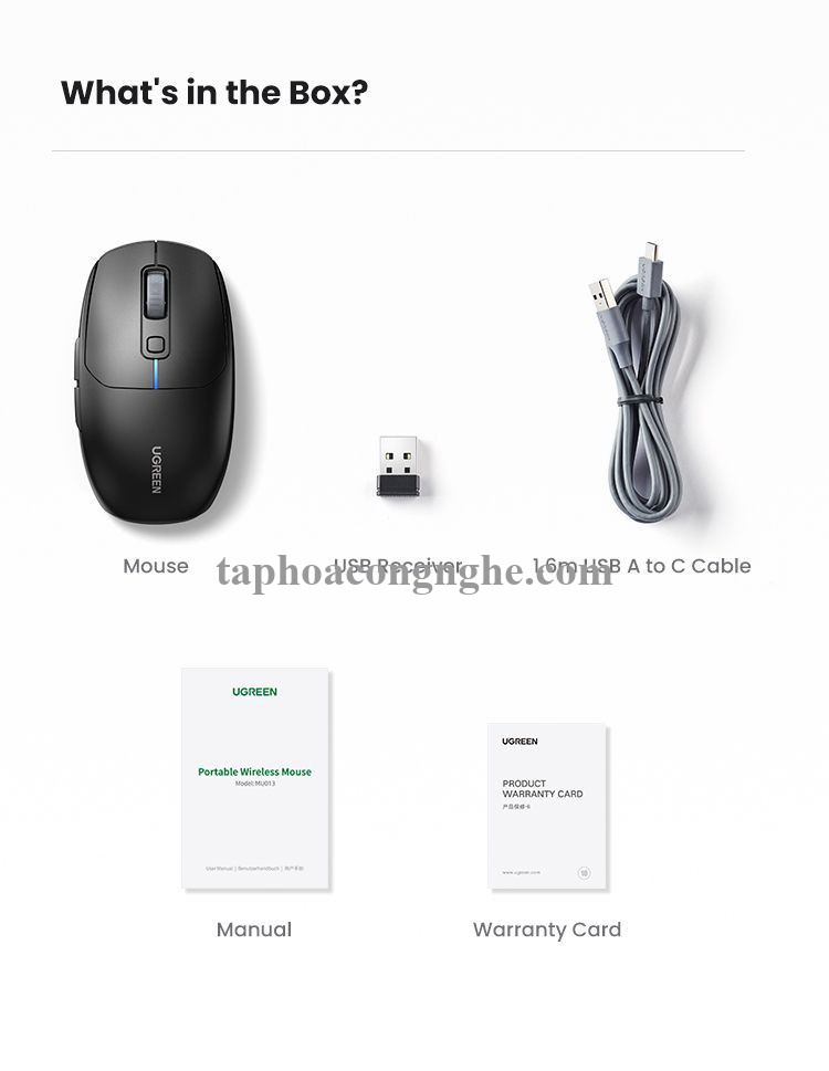 Ugreen 90539 5000Dpi Gaming Wireless 2.4G And Bluetooth 5.0 Black Mouse Wired Rechargeable Battery Run All Surface MU103 10090539