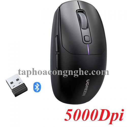Ugreen 90539 5000Dpi Gaming Wireless 2.4G And Bluetooth 5.0 Black Mouse Wired Rechargeable Battery Run All Surface MU103 10090539