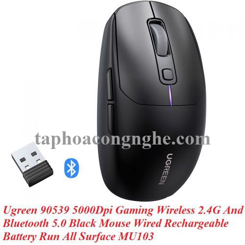 Ugreen 90539 5000Dpi Gaming Wireless 2.4G And Bluetooth 5.0 Black Mouse Wired Rechargeable Battery Run All Surface MU103 10090539