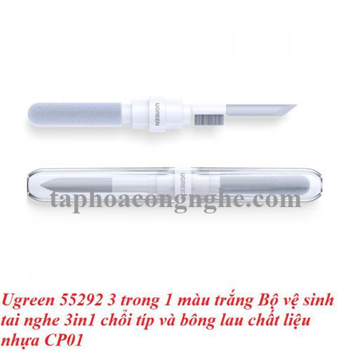 Ugreen 55292 3 trong 1 màu trắng Bộ vệ sinh tai nghe 3in1 chổi típ và bông lau chất liệu nhựa CP01 10055292