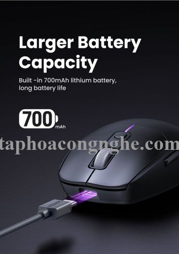 Ugreen 90539 5000Dpi Gaming Wireless 2.4G And Bluetooth 5.0 Black Mouse Wired Rechargeable Battery Run All Surface MU103 10090539