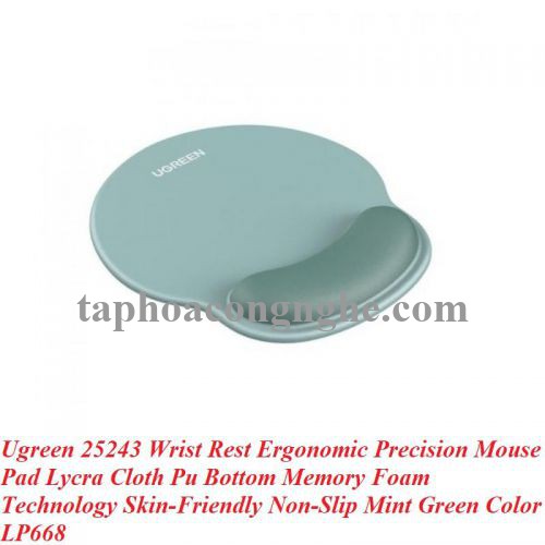Ugreen 25243 Wrist Rest Ergonomic Precision Mouse Pad Lycra Cloth Pu Bottom Memory Foam Technology Skin-Friendly Non-Slip Mint Green Color LP668 10025243