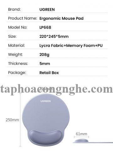 Ugreen 25243 Wrist Rest Ergonomic Precision Mouse Pad Lycra Cloth Pu Bottom Memory Foam Technology Skin-Friendly Non-Slip Mint Green Color LP668 10025243
