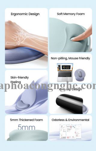 Ugreen 25243 Wrist Rest Ergonomic Precision Mouse Pad Lycra Cloth Pu Bottom Memory Foam Technology Skin-Friendly Non-Slip Mint Green Color LP668 10025243