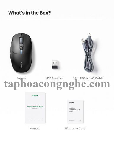 Ugreen 90539 5000Dpi Gaming Wireless 2.4G And Bluetooth 5.0 Black Mouse Wired Rechargeable Battery Run All Surface MU103 10090539